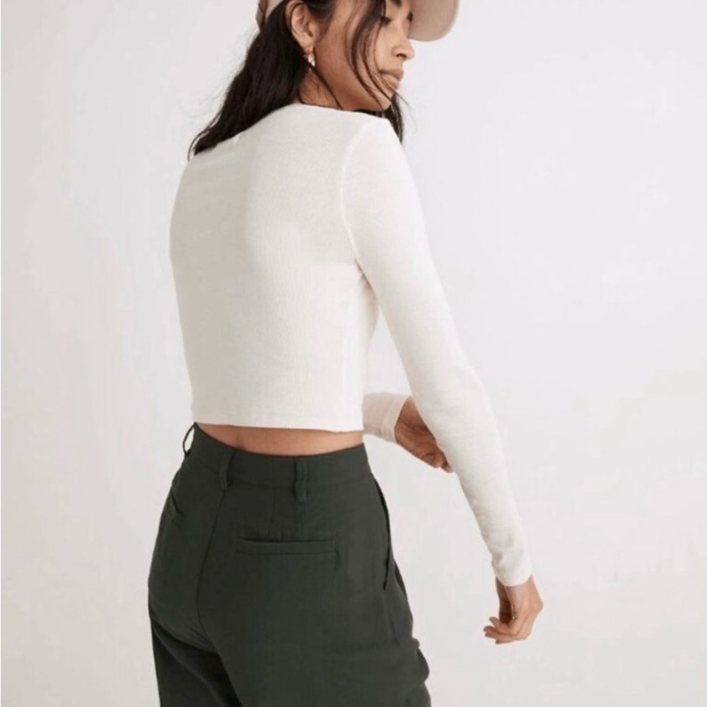 Madewell Brightside Supercrop Crewneck Long-Sleeve Tee Antique Cream M